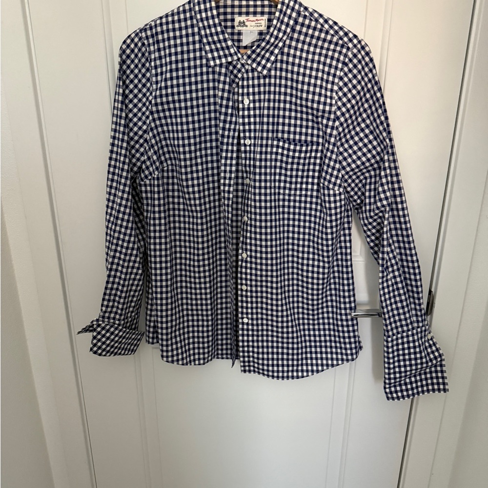 J. Crew Navy and White Gingham Button Down Shirt